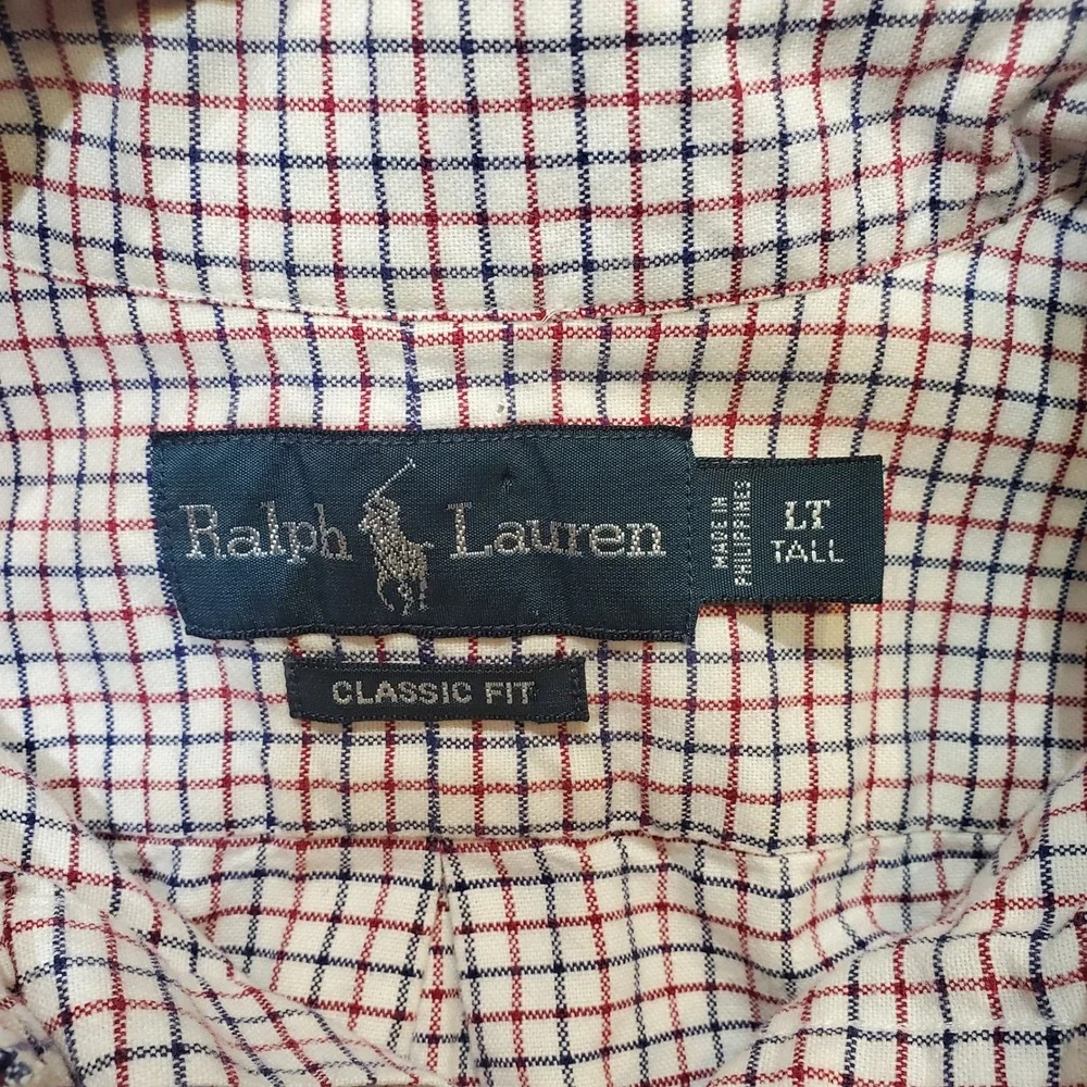 Ralph‎ Lauren Men's LT Large Tall Gingham Grid Button Down Shirt Pink/Red White